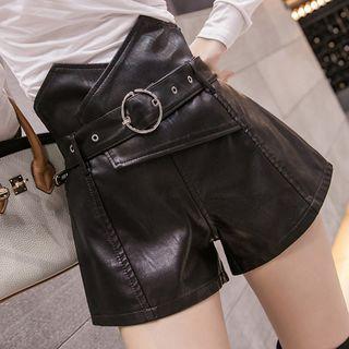 High-waist Asymmetric Faux Leather Shorts