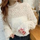 Lace Blouse / Distressed Cable-knit Oversize Sweater