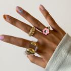 Set: Yin & Yang Glaze / Alloy Ring 2399 - Pink & Transparent & Gold - One Size