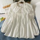 Tie-accent Ruffle-collar Loose Blouse White - One Size