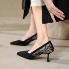 Lace Panel Pointy-toe Pumps