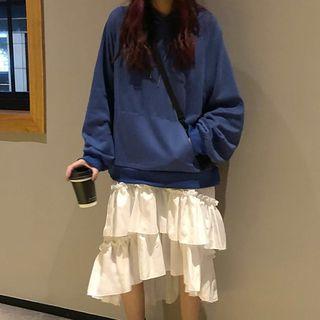 Plain Hoodie / Midi A-line Tiered Skirt