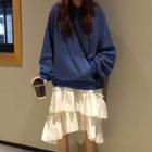 Plain Hoodie / Midi A-line Tiered Skirt