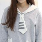 Sail-collar Paw-embroidered Fleece-lined Pullover