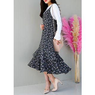 Plus Size - Sleeveless Floral Print Long Dress