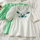 Puff-sleeve Embroidered Loose Top