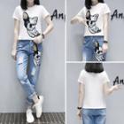 Set: Sequined T-shirt + Distressed Jeans