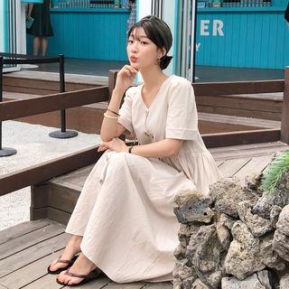 Cuff-sleeve Pocket-detail Maxi Shirtdress