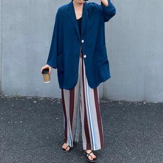 Medium Long Chiffon Blouse + Striped Wide-leg Pants