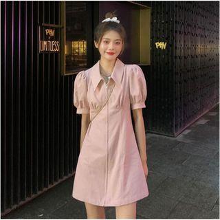 Puff-sleeve Collar Mini A-line Dress