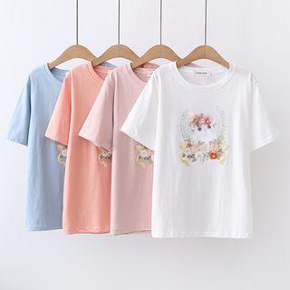 Short-sleeve Embellished Printed T-shirt