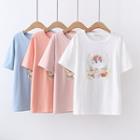 Short-sleeve Embellished Printed T-shirt
