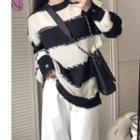 Long-sleeve Striped Knit Sweater / Plain Wide-leg Pants