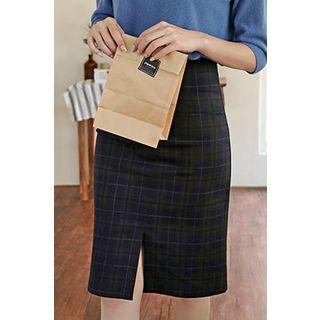 Slit-hem Plaid H-line Skirt