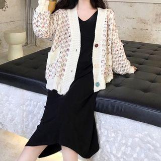 Button Cardigan / Midi Knit Tank Dress