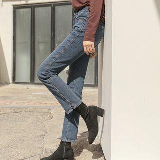 Slit-side Napped Straight-cut Jeans