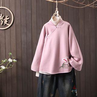 Frog-buttoned Floral Pullover