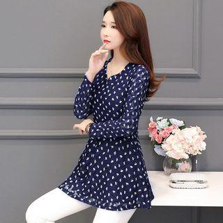 Long-sleeve Pattern Peplum Top