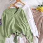 V-neck Tie-back Long-sleeve Cropped Sweater