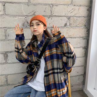 Stand Collar Plaid Zip Jacket As Shown In Figure - One Size