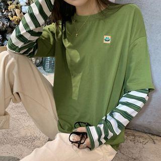 Striped Mock Two Piece Loose-fit Top
