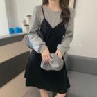 Puff Sleeve Mock Two Piece A-line Dress