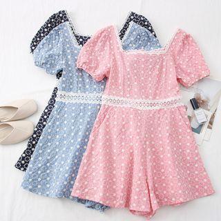 Eyelet Square-neck Embroidered Playsuit