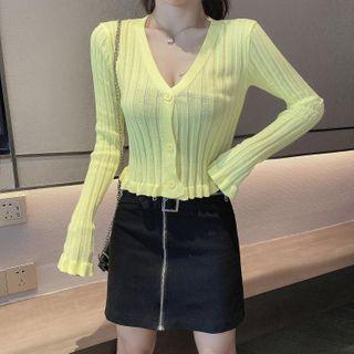 Ribbed Cardigan / A-line Denim Skirt