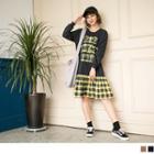 Applique Plaid Hem Panel T-shirt Dress