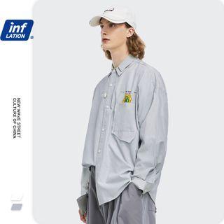 Dual-collar Striped Loose Shirt