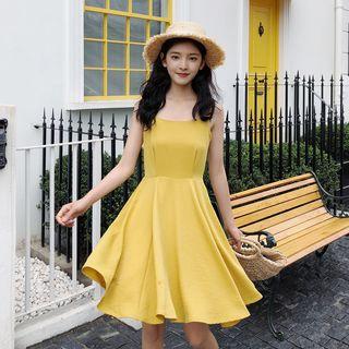 Plain Wide-strap A-line Dress