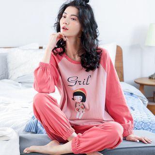 Loungewear Set : Cartoon Print Top + Pants