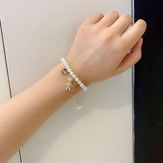Rhinestone Bear Faux Pearl Bracelet As Shown In Figure - One Size