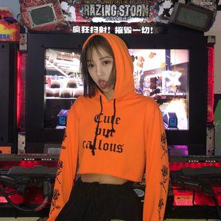 Lettering Crop Hoodie Tangerine - One Size