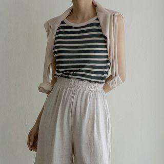 Sleeveless Textured Stripe Knit Top