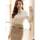 Lace-yoke Faux-pearl Trim Top
