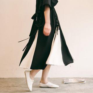 Lace-up Panel A-line Chiffon Skirt