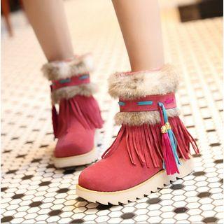 Faux Fur Trim Fringed Short Boots