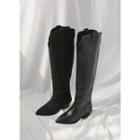 Block-heel Leather / Suede Long Western Boots