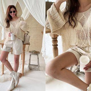 Oversized Cable-knit Top Light Beige - One Size