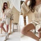 Oversized Cable-knit Top Light Beige - One Size