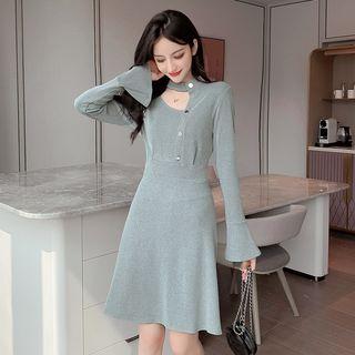 Cut-out Bell-sleeve A-line Knit Dress