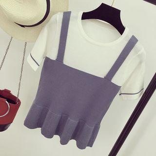 Mock Two-piece Short Sleeve Knit Top