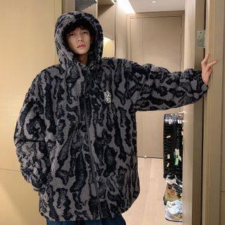 Pattern Hooded Fleece Zip Jacket