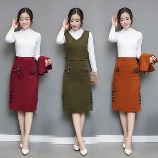 Set: Mock Neck Top + V-neck Vest + Pencil Skirt
