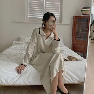 Contrast-trim Knit Long Polo Dress