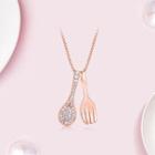 925 Sterling Silver Rhinestone Necklace Xl0538 - Rose Gold - One Size