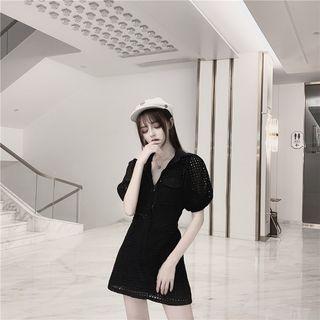 Puff-sleeve Eyelet A-line Mini Dress