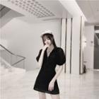 Puff-sleeve Eyelet A-line Mini Dress