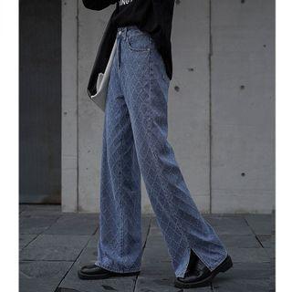 High-waist Argyle  Slit Shift Jeans